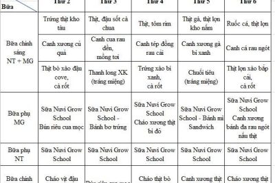 Thực đơn tháng 9 năm học 2025-2026 Trường Mầm non Liêm Chung