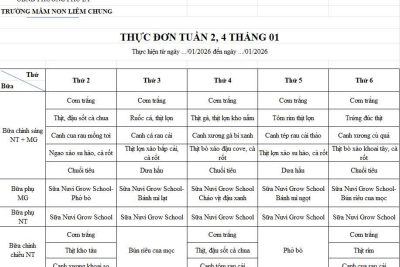 Thực đơn tháng 1 năm 2026 Trường mầm non Liêm Chung
